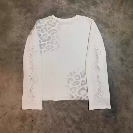 European and American Style Ins Cross-Border Personalized Leopard Print Waffle Pattern Round Neck Long Sleeve T-Shirt