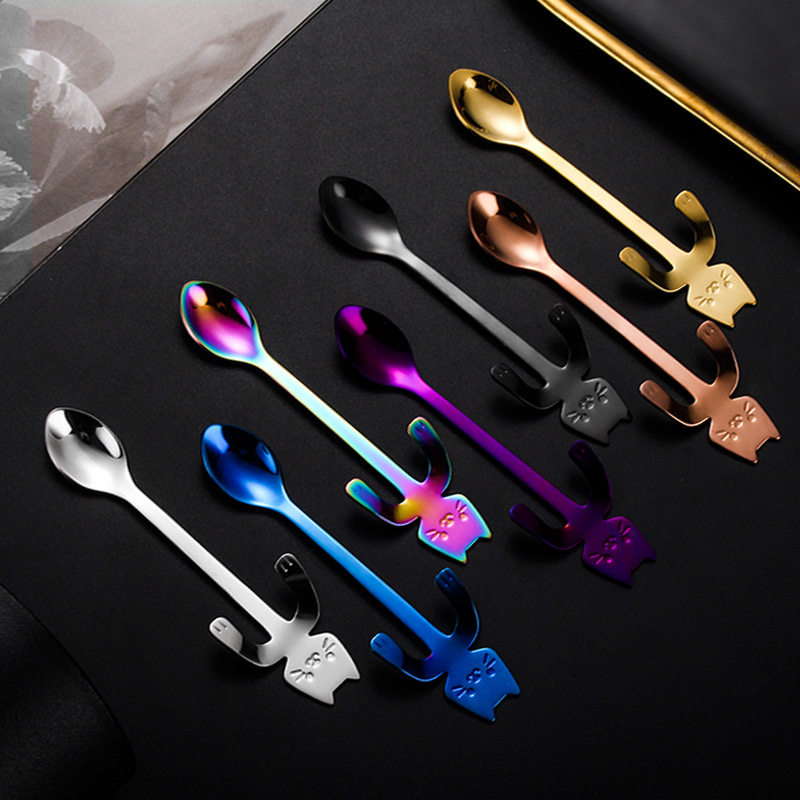 Cross-border 304 stainless steel high-value spoon coffee spoon ins cute hanging Cup cat spoon dessert ice cream ice cream spoon