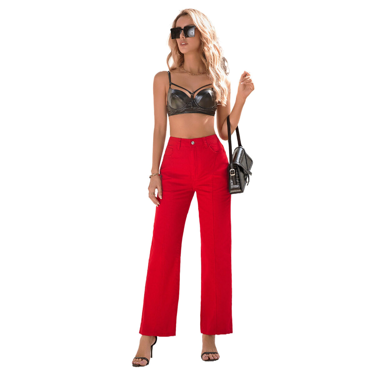 High Waisted Straight Leg Jeans Fashionable Design Casual Style Suitable for Everyday Wear Wholesale Available