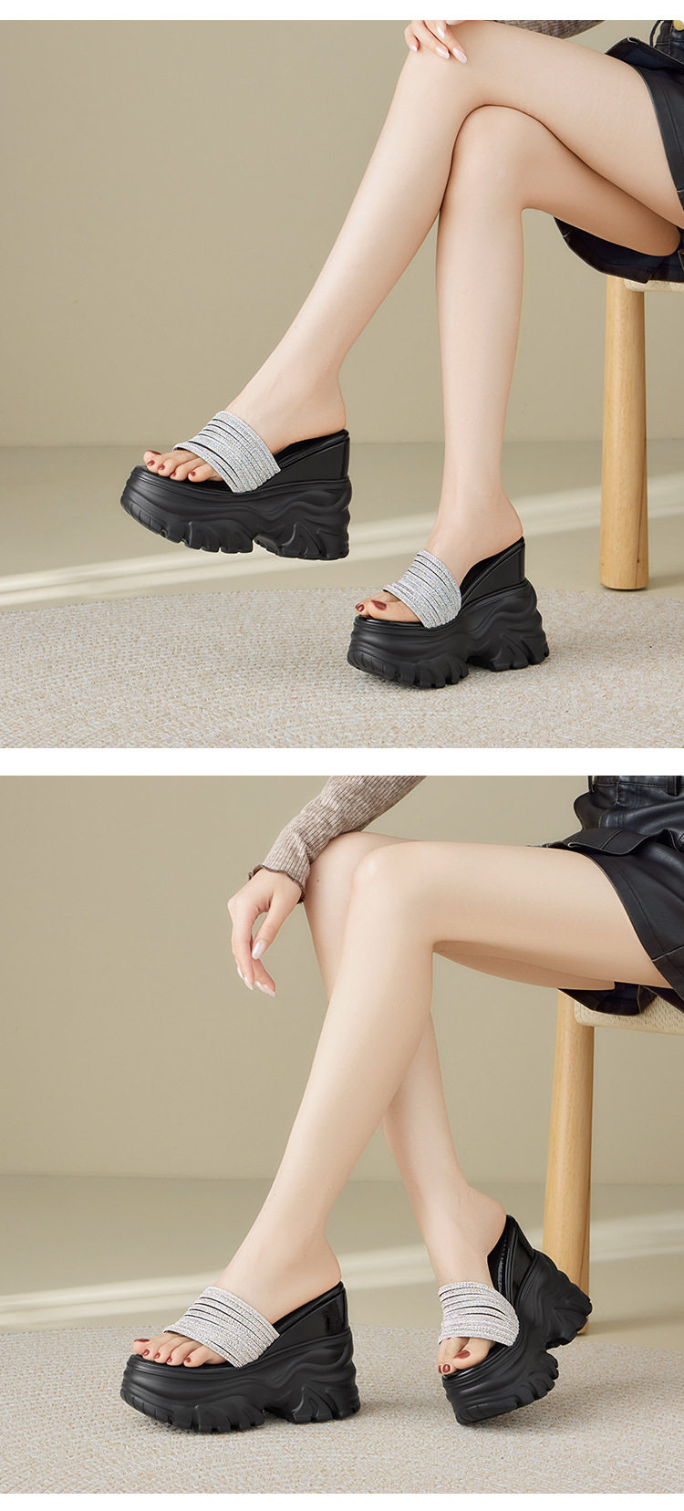 Dép sandal xỏ ngón nữ đế bệt mềm mại mùa hè — [Trắng kem], [Đen] chi tiết 3