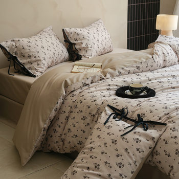 Class a Classy Satin Cotton 100-Count Pure Cotton Four-Piece Set with Gentle Floral Straps Xinjiang Long-Staple Cotton Bedding