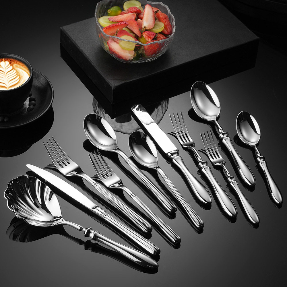 Cross-Border Wholesale Western-Style Knife, Fork, and Spoon Forged from 304 Stainless Steel Knife, Fork, and Spoon Set Stainless Steel Western-Style Tableware Set