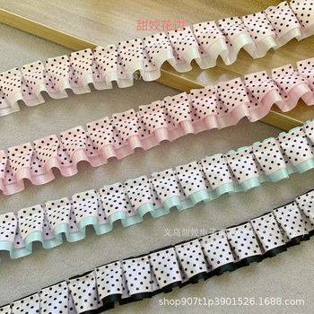 Double-Layer Polyester Polka Dot Pleated Lace Accessories Handmade DIY Material Pain Board Ribbon Hair Accessories Decorative Handbook Material