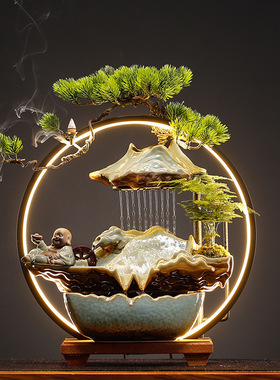 招财流水摆件创意家居玄关客厅桌面公室循环水喷泉开业乔迁礼品