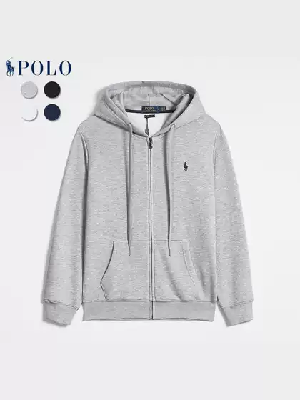 Cross-Border Men's Sweatshirt Spring and Autumn Style Rl Jacket Men's Fleece Zip-Up Cardigan Ralph Polo Hooded Top Trendy