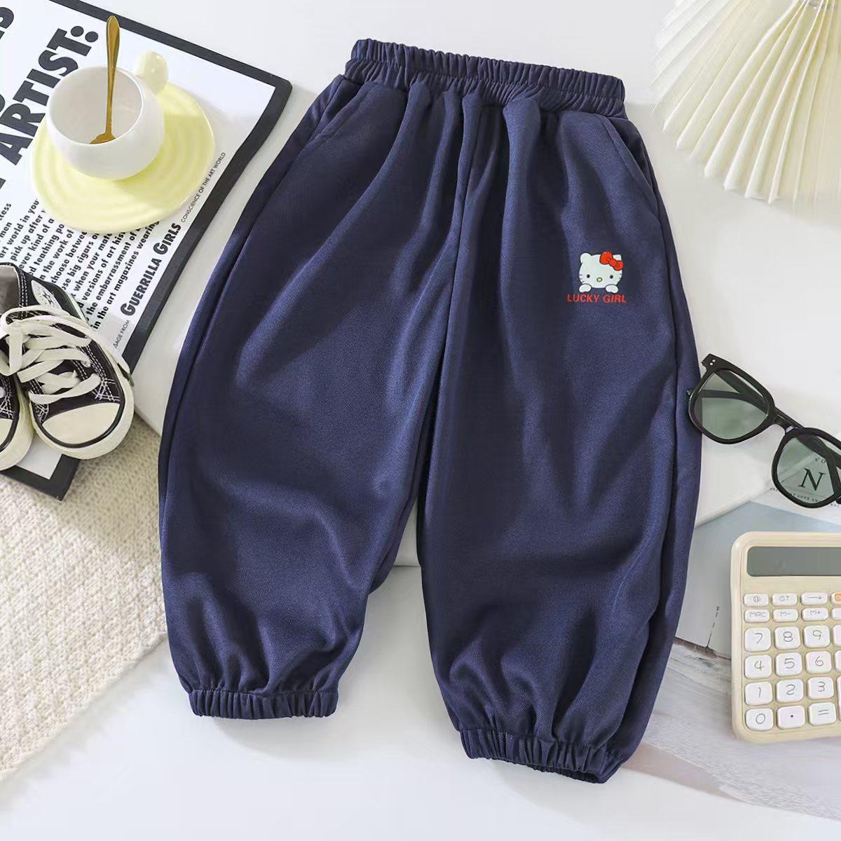 Celana panjang casual warna polos anak perempuan baru musim gugur, celana serbaguna anak dengan manset