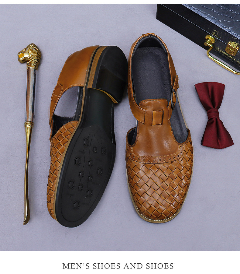 Sandal da nam bít mũi cổ điển khóa cài thoáng khí — Màu nâu, Màu đen