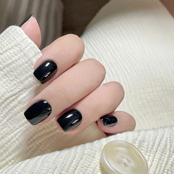 Short square simple solid color black nail fake nail mid-length square nail piece European and American wearable nail
