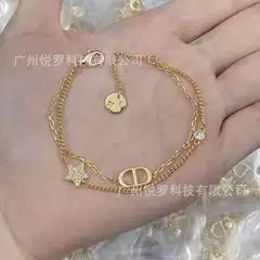Real Shot of Dijia's High-Quality Matching Letter Cd Double-Layer Bracelet for Women, Versatile Star-Studded Diamond Jewelry, Factory Direct Sale