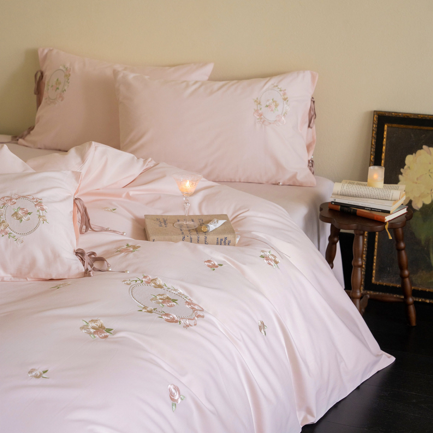 Autumn and Winter French Style 100S Long-Staple Cotton Thickened Brushed Four-Piece Set Floral Embroidery Pure Cotton Duvet Cover Bedding