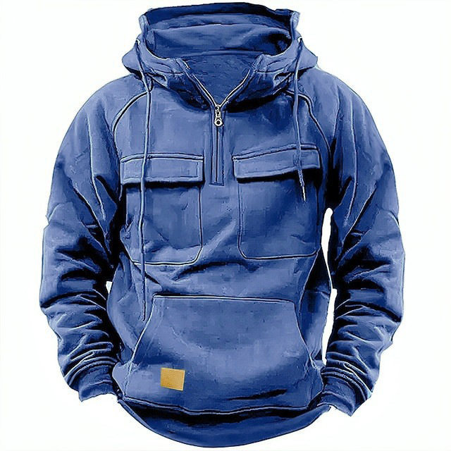 外贸跨境速卖通男士秋冬连帽青年卫衣男士工装纯色休闲卫衣连帽衫