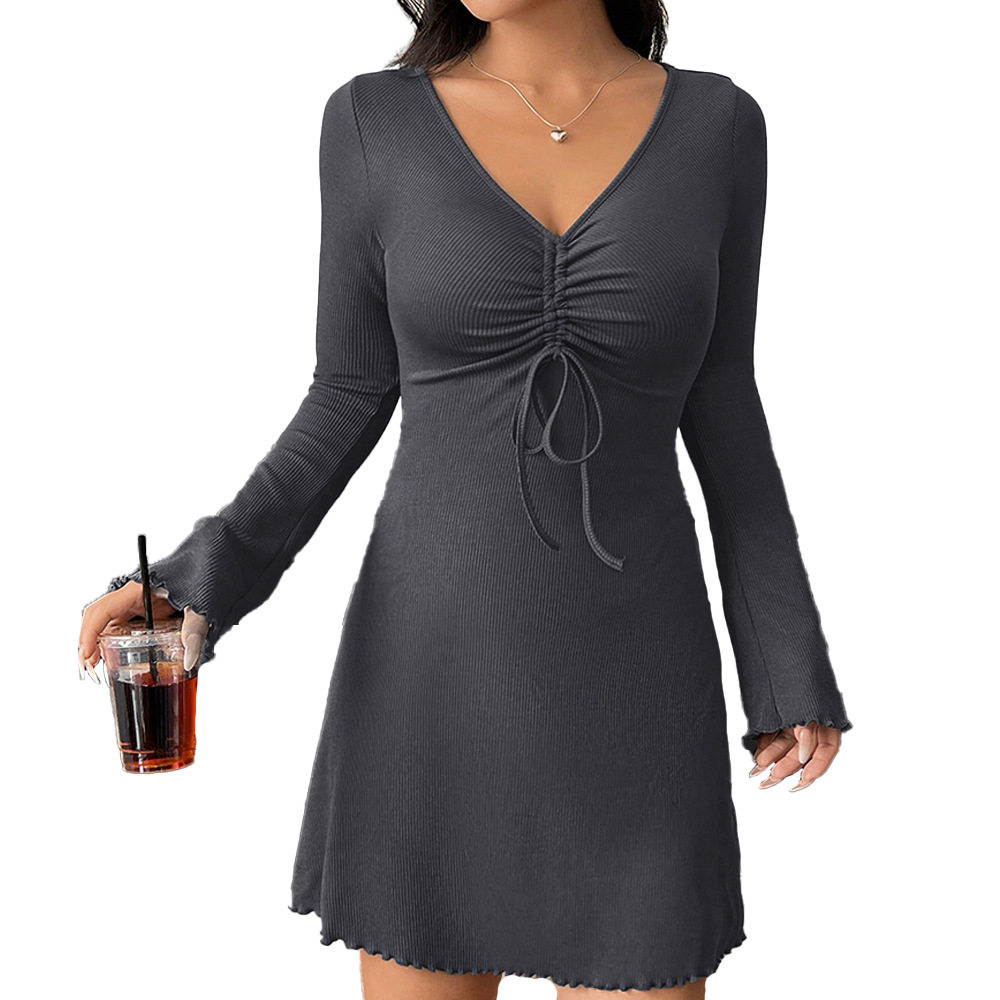 Bodycon Dress Long Sleeve V Neck Slim Fit Sweet Style Perfect for Parties and Special Occasions Wholesale