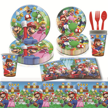 Gold Coin Mario Theme Birthday Party Tableware Set Paper Plate Paper Cup Tissue Tablecloth Decoration Supplies