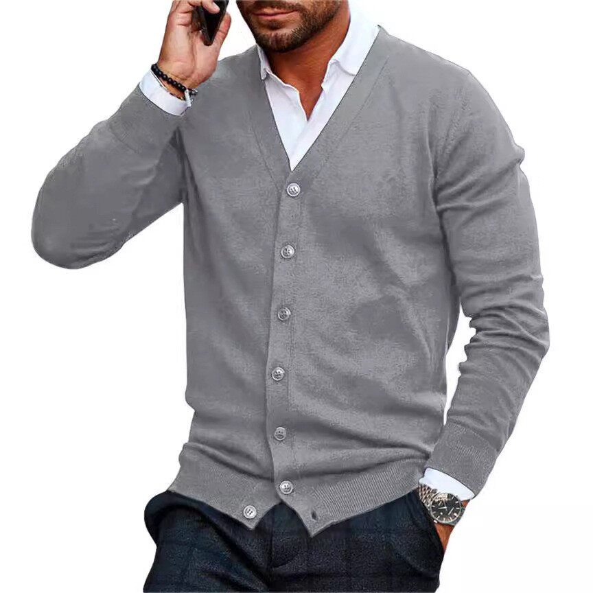 针织衫男款春秋新品休闲纯色男式针织开衫V领长袖毛衣男跨境现货