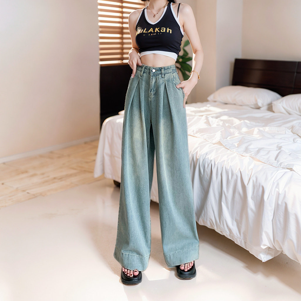 High Waisted Wide Leg Jeans Vintage Style Loose Fit Floor Length Spring Summer Fashion for Women Wholesale Available