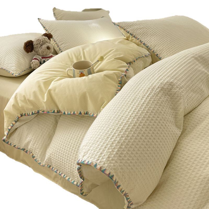 Cotton waffle bed four-piece cotton 2025 new autumn and winter thick quilt cover student bed sheets three-piece set