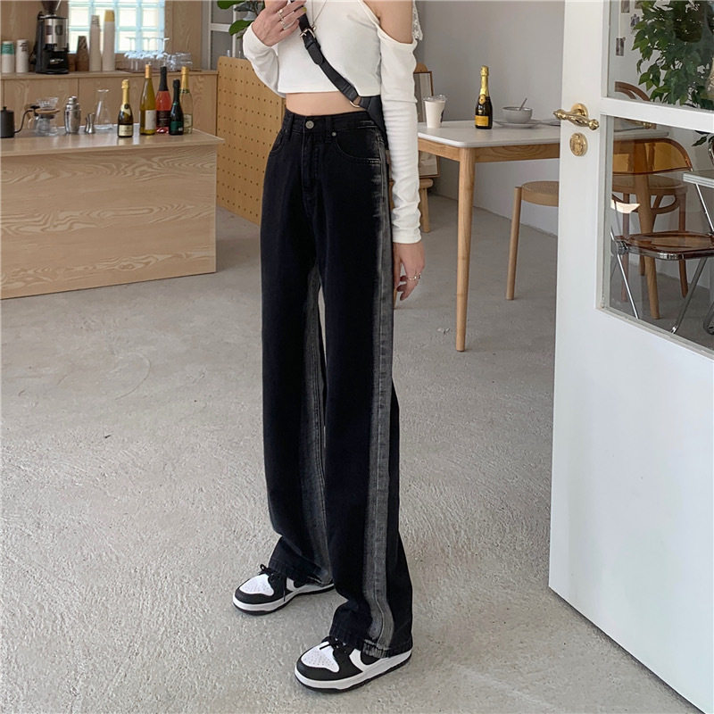 High Waisted Wide Leg Jeans for Women Vintage Design Color Block Loose Fit Spring Casual Wear Wholesale Available