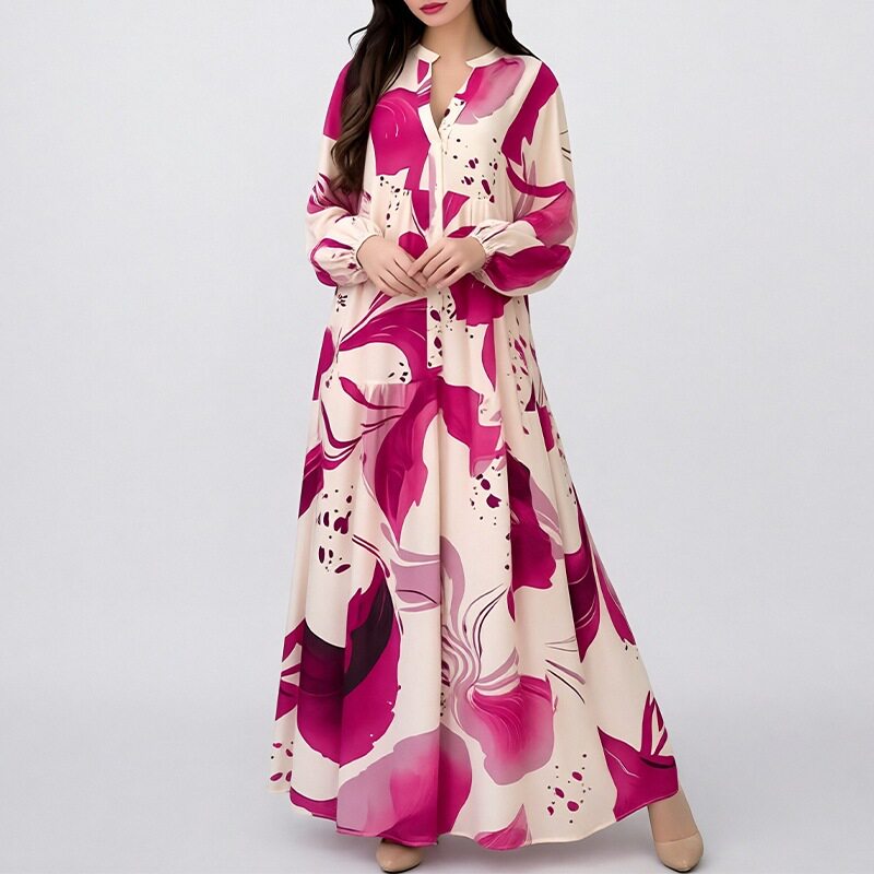 Womens Spring Dress Elegant Color Block Print Single Breasted Design Perfect for Casual or Formal Occasions