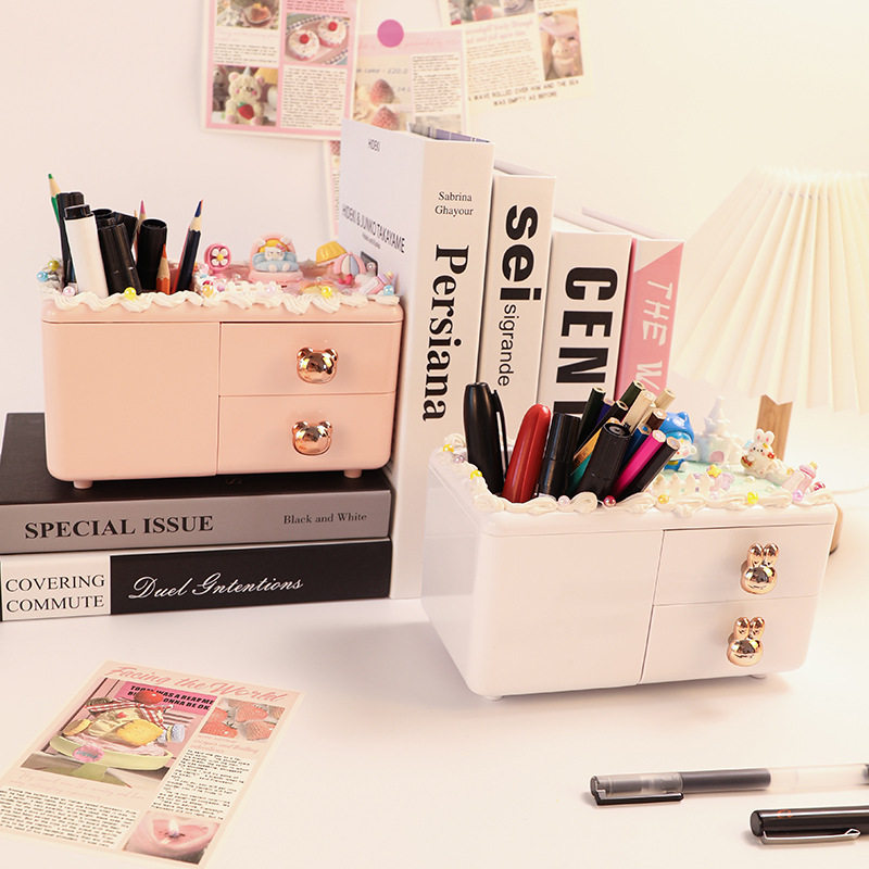DIY Pen Holder Plastic Storage Box Dust-Proof Drawer-Type Ins Desk Compartmentalized Export Layered Storage