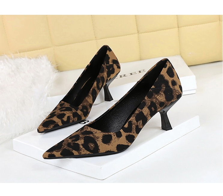 Giày cao gót nữ mũi nhọn gót mảnh 6cm phối họa tiết da báo thanh lịch — màu báo đốm, màu đen, nâu, Rượu vang đỏ
