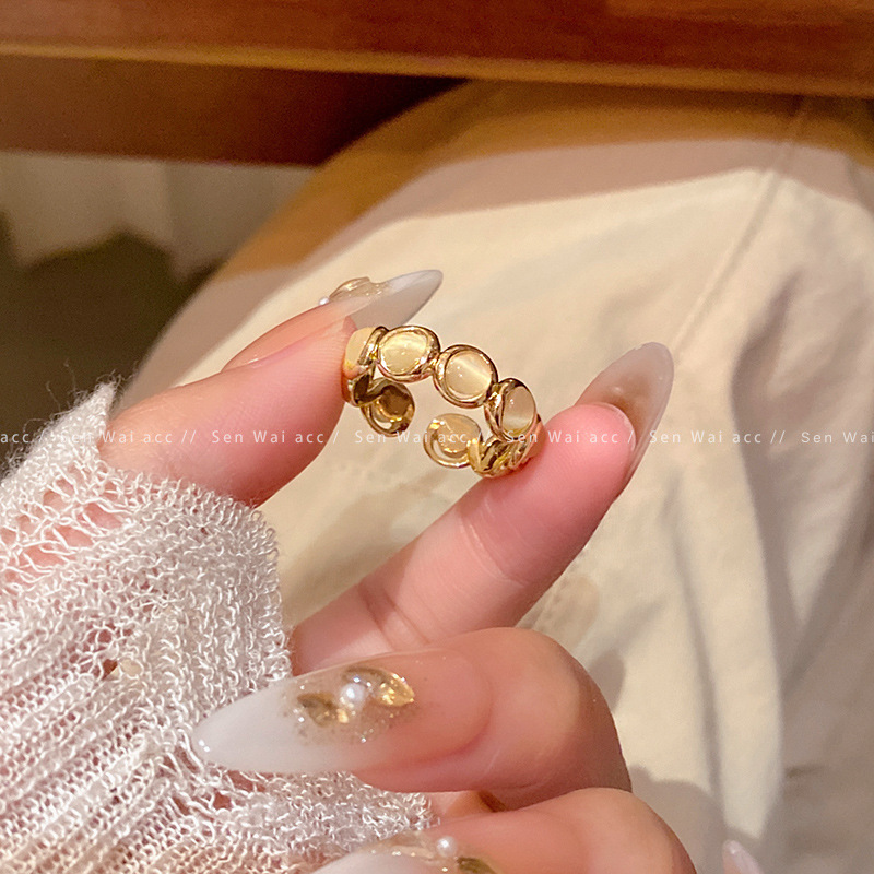 韩国轻奢高级感锆石珍珠戒指女复古小众设计蝴蝶结指环戒开口手饰