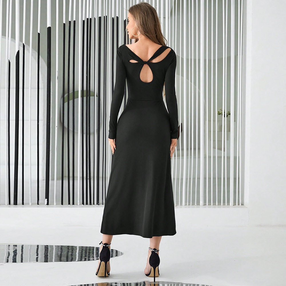 Sexy Bodycon Long Dress Hollow Back Design Slim Fit Elegant Style Perfect for Parties and Night Out Wholesale