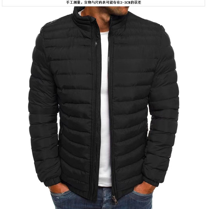 2024 winter European size men's stand-collar cotton coat sol...