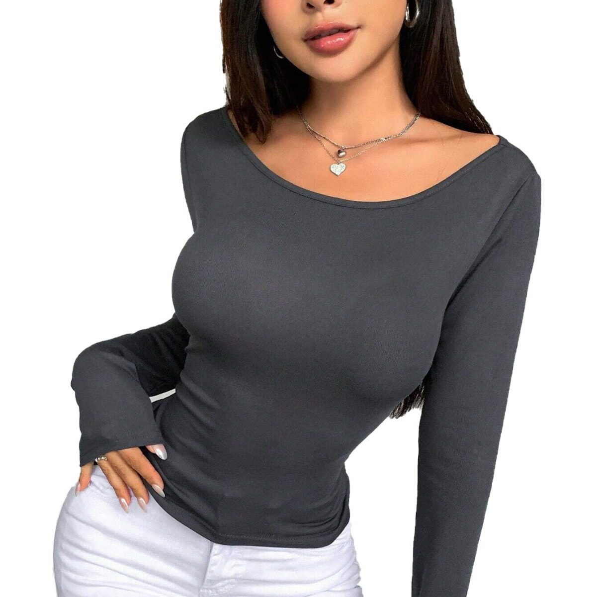 Womens Sexy Slim Fit T Shirt Open Back Design Stylish Comfortable Fabric Autumn Winter Wear Wholesale Available