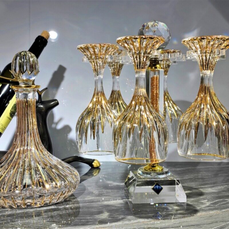 Striped carved crystal glass wine glass small capacity wine couple's pair Cup wedding toast Cup gift box