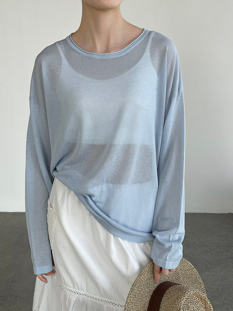 滔川  CHAO好看糖果色针织罩衫女圆领慵懒风防晒长袖上衣SZ5603