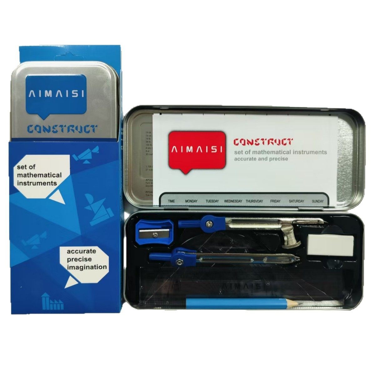 Four-Color High-End Fashion Iron Box Compass Set, Standard Student Examination, Drawing Tools