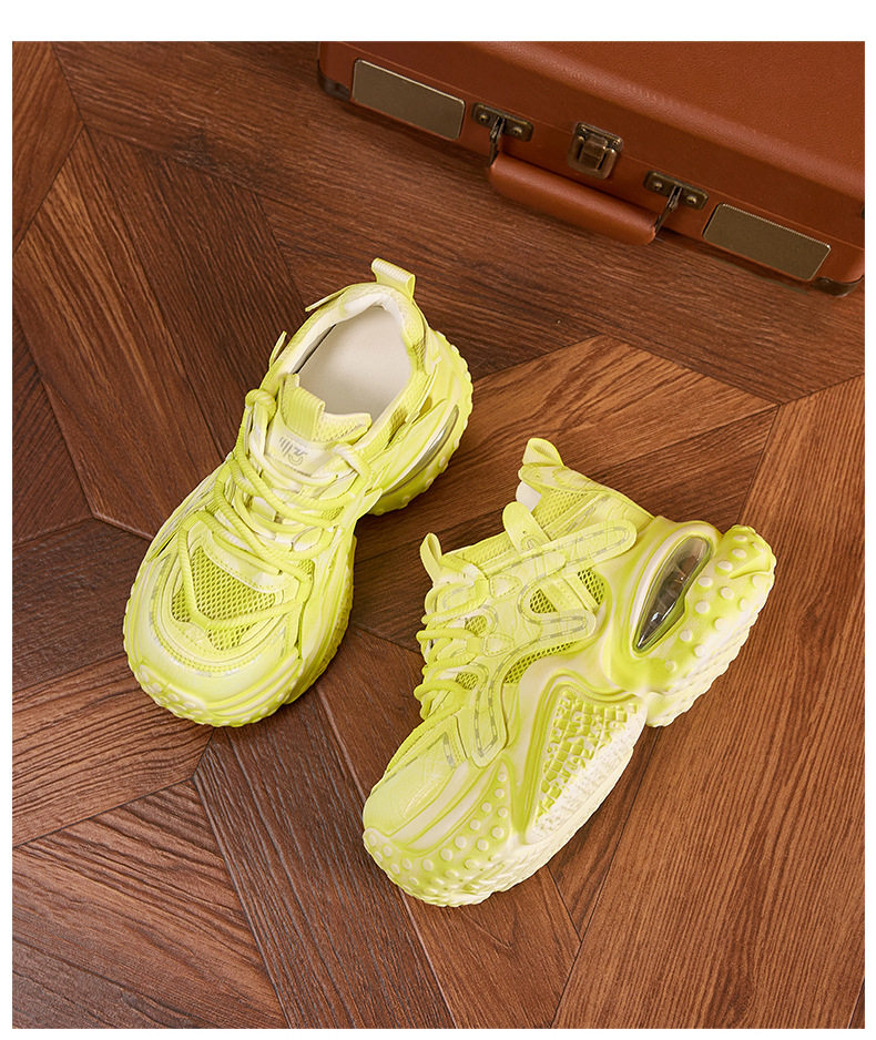 Giày sneaker nữ đế dày chunky lưới thoáng khí tăng chiều cao — Xanh dương, Trắng, Xám bạc, Xanh neon chi tiết 29