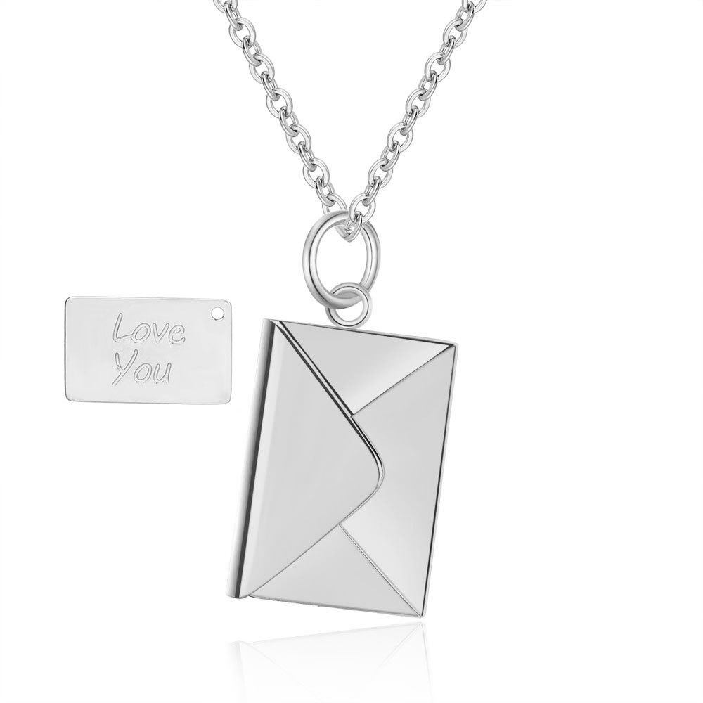European and American Cross-Border Amazon Bestseller 20mm Stainless Steel Envelope Necklace with Engraving Options, Versatile Couple Necklace, Collarbone Chain Wholesale