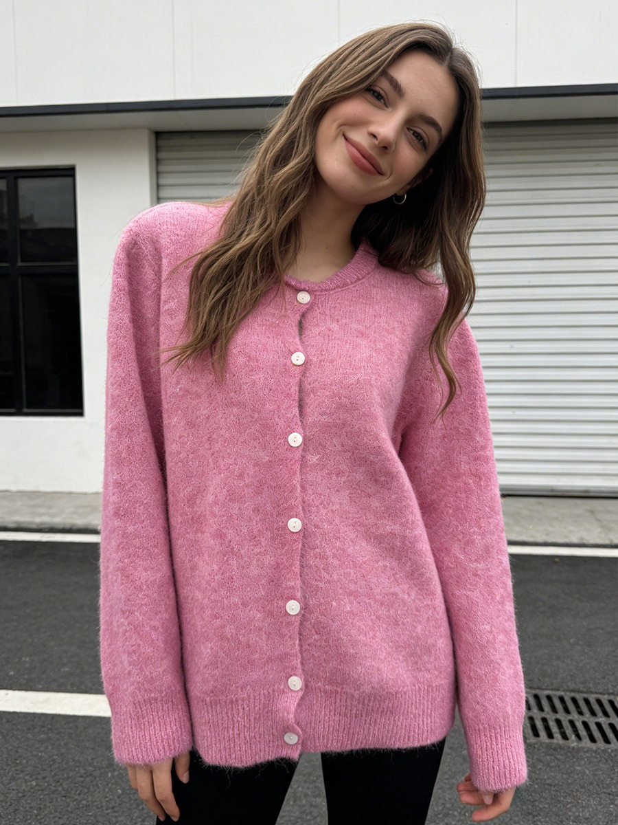 Womens Vintage Grey Wool Cardigan Soft Knit Versatile Button Closure Casual Wear Fall Winter Wholesale