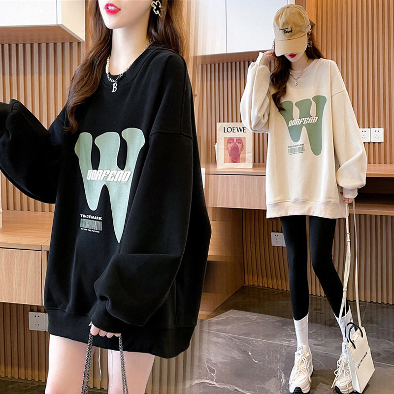 Silver Fox Velvet Thickened Warm Pregnant Women's Top Outer Wearing Base Shirt Mid-length Sweater Loose T-shirt Fashion suit Autumn and Winter