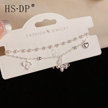 Summer New Fashion Sweet Versatile Thick Silver Metal Butterfly Double-Layer Bracelet with a Unique Light Luxury Design Jewelry