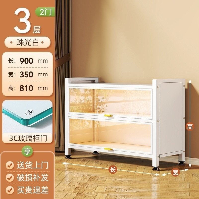 带门玻璃书柜钢制书架落地防尘铁皮手办展示柜家用储物柜收纳柜子