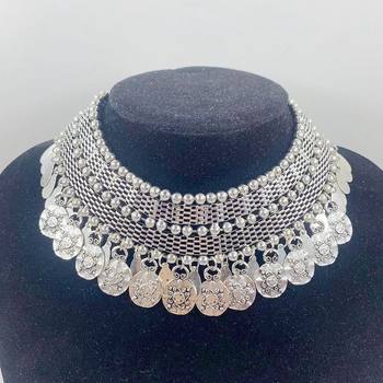 European and American necklace retro metal exaggerated multi-layer round water drop tassel collar elegant all-match clavicle short necklace