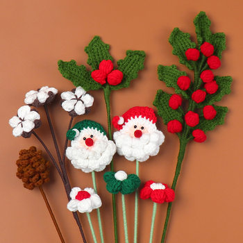 Finished cross-border handmade wool weaving Santa Claus flower branch cotton hazelnut Christmas bouquet decoration accessories wholesale
