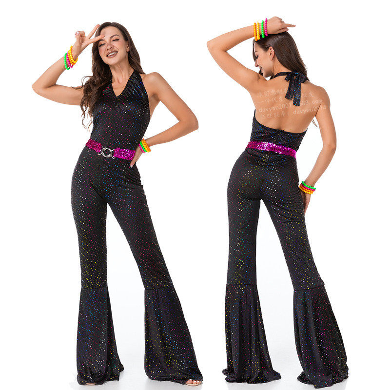 New Halloween Female Suit Couple Retro 70S European and American Disco Hippie Party Performance Adult