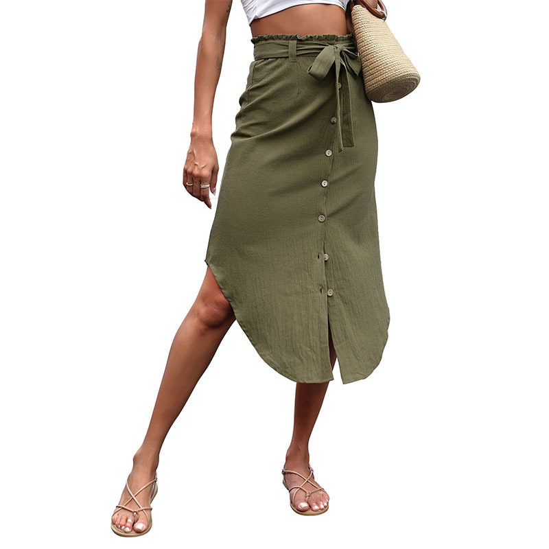 Womens Solid Color Asymmetrical Split Midi Skirt Fashionable Summer Style Perfect for Casual or Party Wear Wholesale