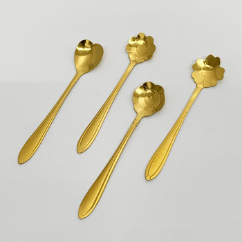 Stainless Steel Short Handle Flower Spoon Heart-Shaped Spoon Rose Spoon Household Seasoning Spoon Dessert Ice Cream Spoon Ice Spoon Coffee Spoon