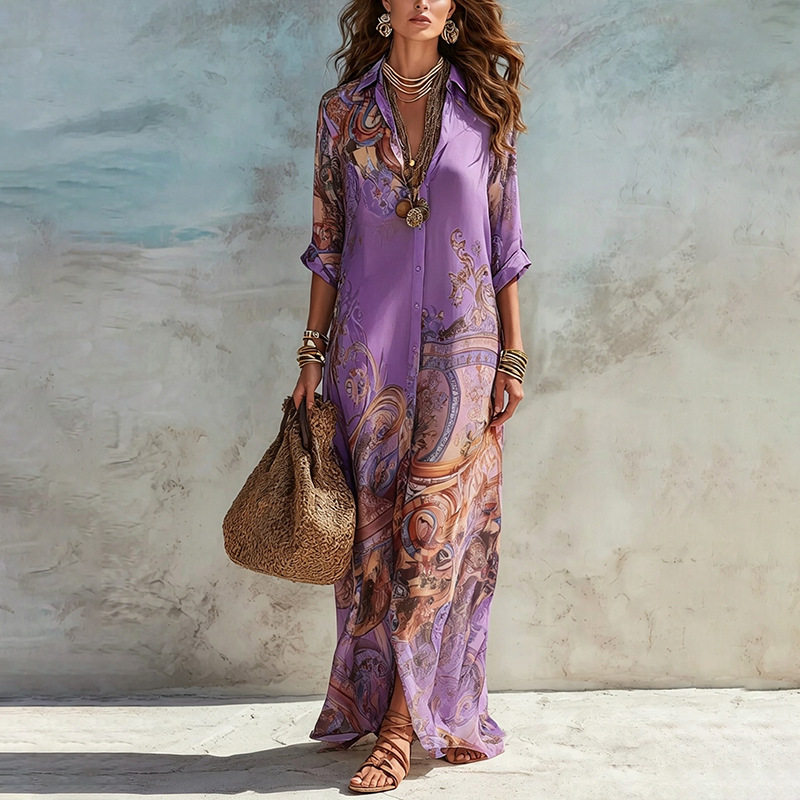 Womens Vintage Floral Long Sleeve Maxi Dress Casual Fashion Summer Style Available in Various Sizes Wholesale