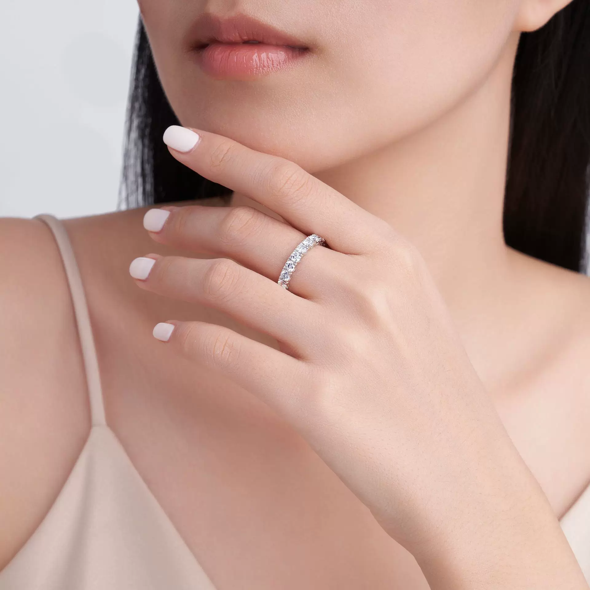 S925纯银莫桑石永恒戒指排戒女戒欧美直播跨境莫桑石戒指厂家批发
