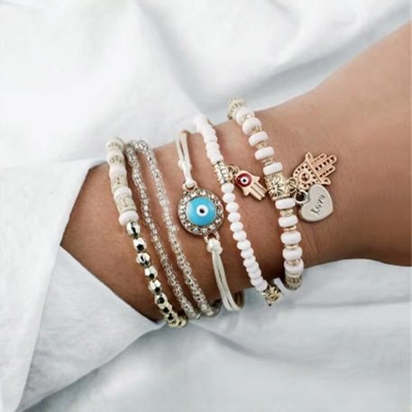 Hongdi Cross-Border Factory Hot-Selling Bohemian Style Exquisite Handmade Beaded Fashion Blue Eye Seed Bead Multi-Layer Bracelet