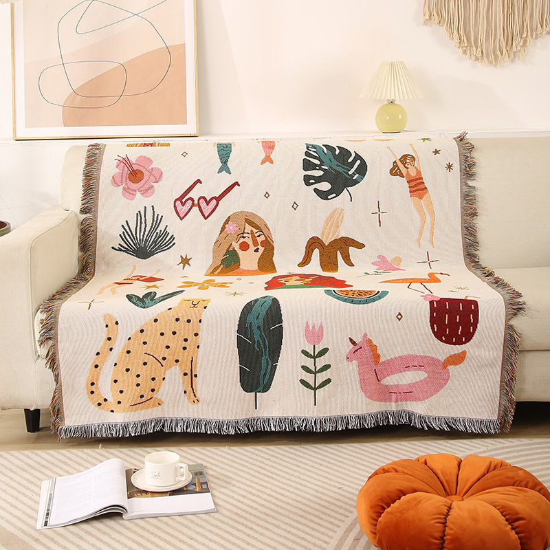 Cartoon Style Fashionable Single Sofa Towel Sofa Blanket Dustproof Cloth Tablecloth Hotel Bed and Breakfast Decorative Blanket