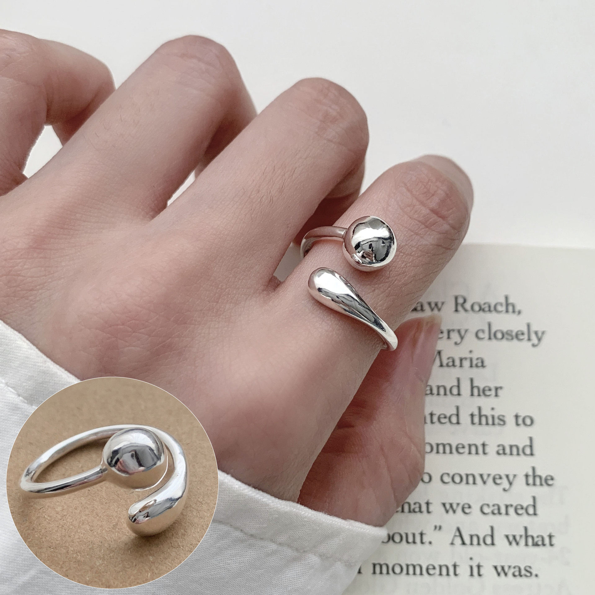 简约几何线条螺旋戒指女时尚设计感冷淡风开口指环旋涡环形食指戒