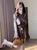 Suit for Women 2025 Spring and Autum Korean Sexy Short Jacket Leather Jacket Waist Suspender Dress Two-Piece Set