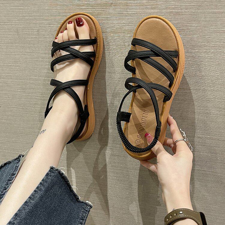 Sandals for Women 2024 New Summer Versatile Flats Fairy Style Student Casual Retro Roman Popular Sandals Ins Trend