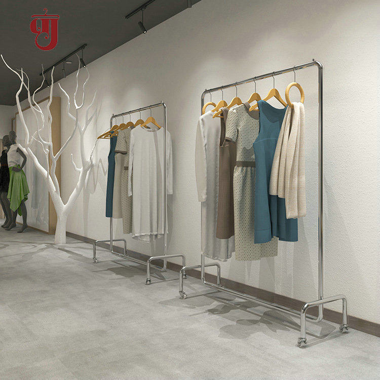 Clothes hanger floor wholesale clothing store display rack stainless steel movable women's clothing store clothes hanging pole gantry coat rack